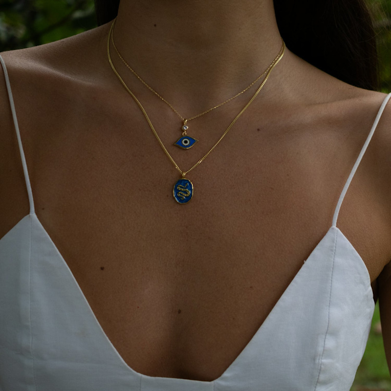 Thumbnail of Celestial Protection Deep Blue Evil Eye Gold Necklace - Blue image