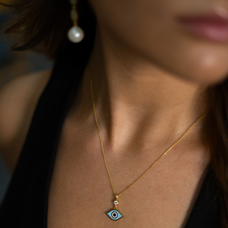 Thumbnail of Celestial Protection Light Blue Evil Eye Gold Necklace - Gold image