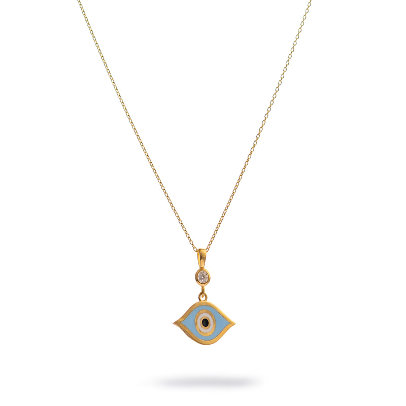 Thumbnail of Celestial Protection Light Blue Evil Eye Gold Necklace - Gold image