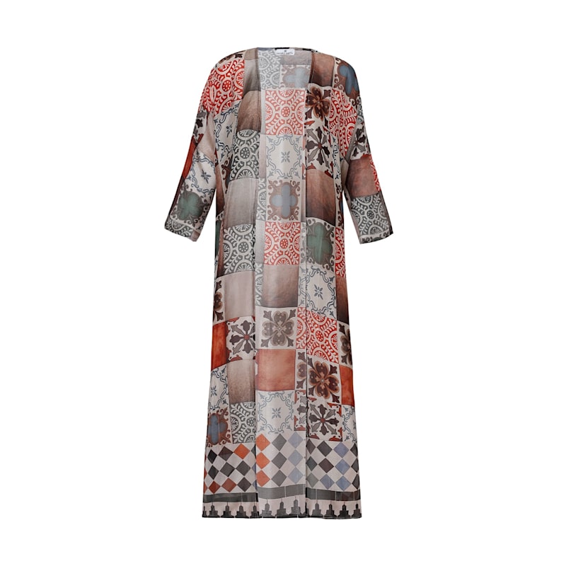 Thumbnail of Celestial Tesserae Mosaic Print Kimono Dress - Multicolor Beach Cover Up image