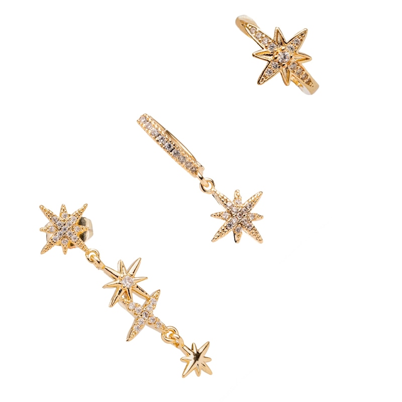 Thumbnail of Celestial Trinity Gold & Diamond Earring Set - Gold image