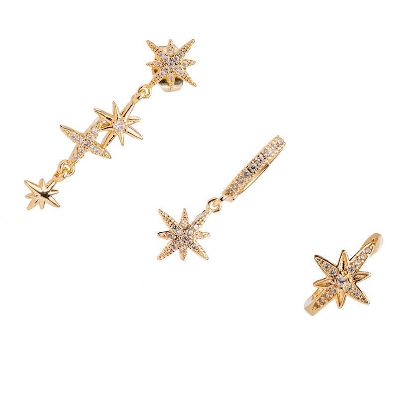 Thumbnail of Celestial Trinity Gold & Diamond Earring Set - Gold image