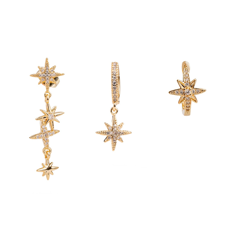 Thumbnail of Celestial Trinity Gold & Diamond Earring Set - Gold image
