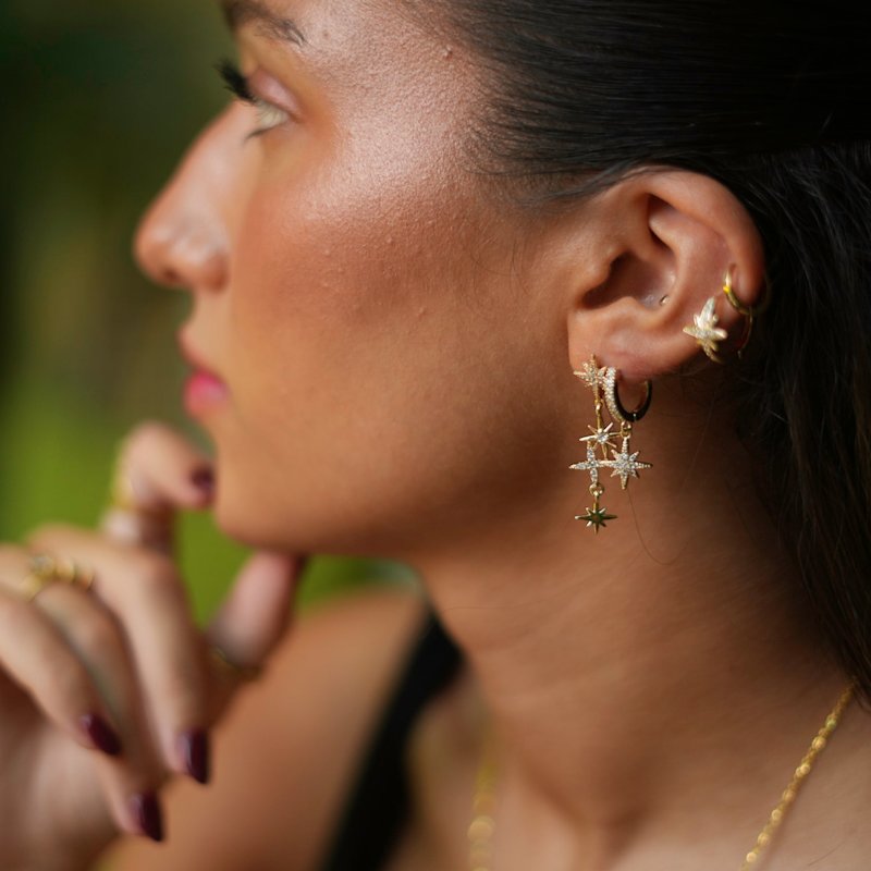 Thumbnail of Celestial Trinity Gold & Diamond Earring Set - Gold image