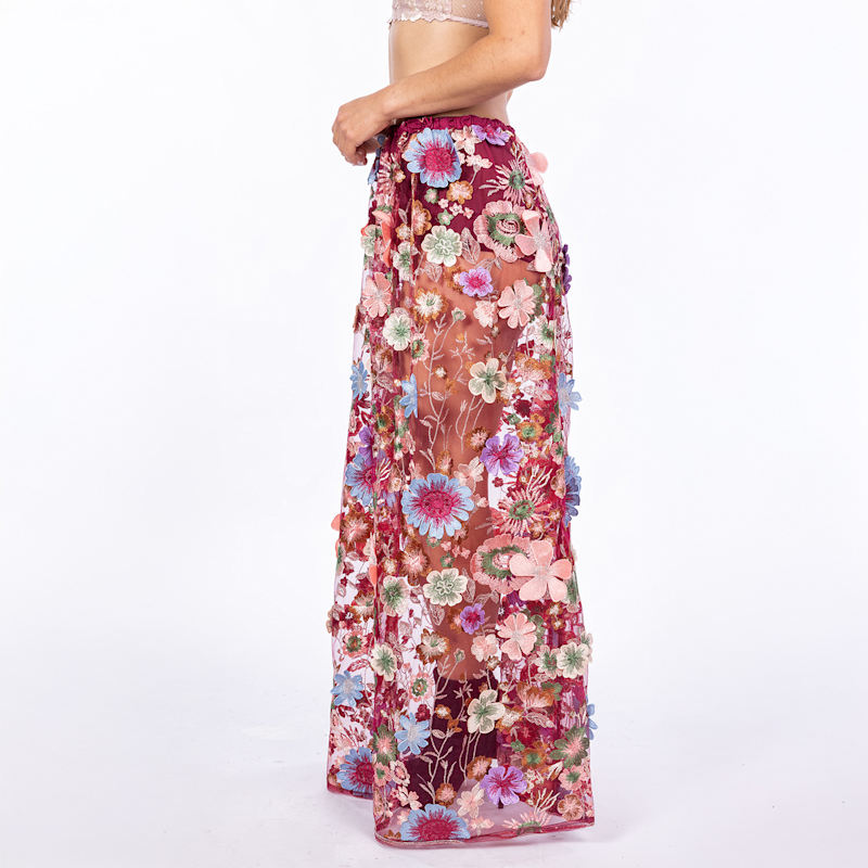 Thumbnail of Celestial Wildflower Merlot - Skirt Of Cascading Multicoloured Flowers On Mesh image