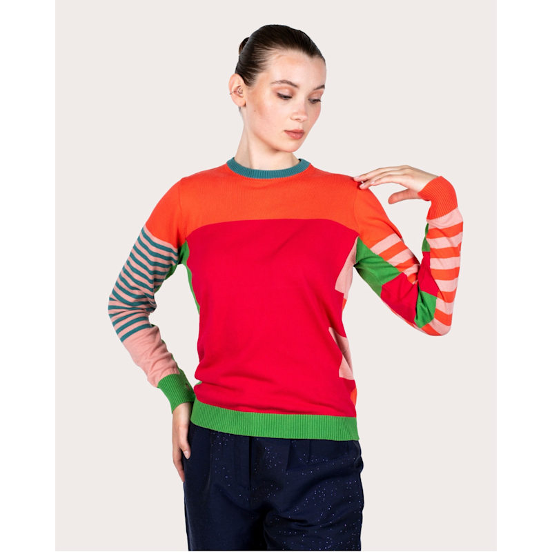 Thumbnail of CéLine Sunset Orange Color-Bloc Stripes Sweater image