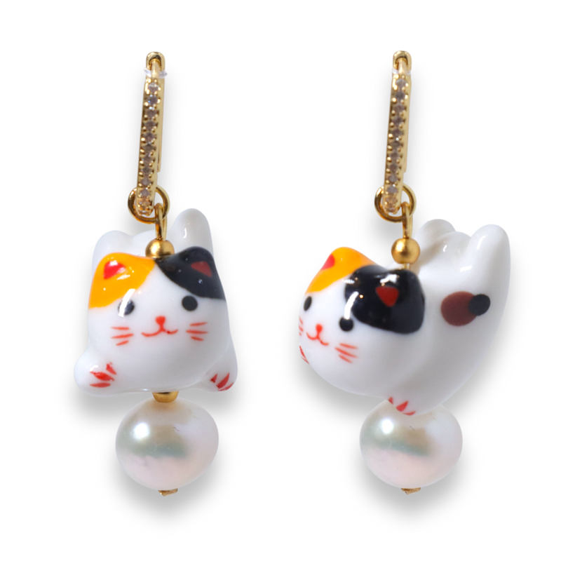 Thumbnail of Ceramics Happy Cat Earrings image