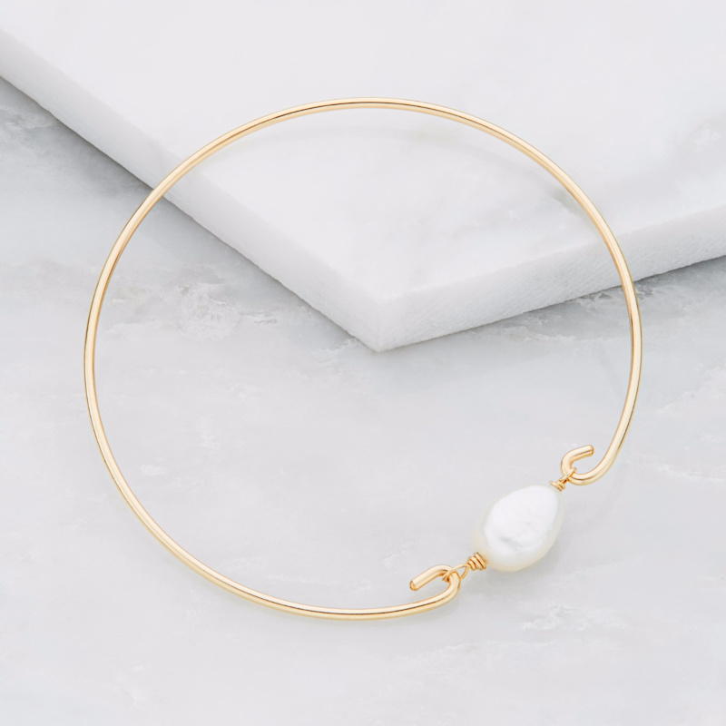 Thumbnail of Gold Large Single Pearl Bangle image