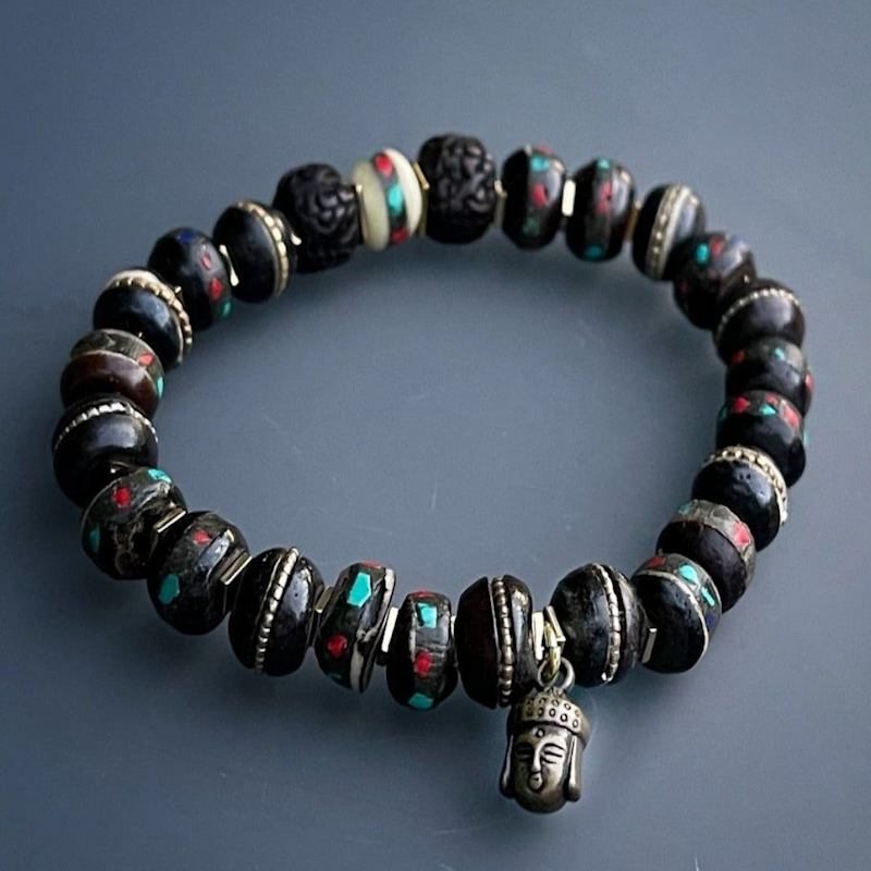 Thumbnail of Nepal Seed Beaded Buddha Charm Meditation Bracelet - Black image