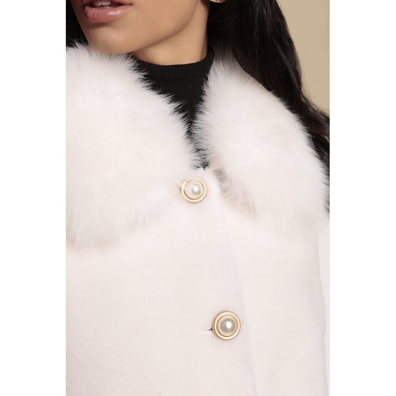 Thumbnail of 'Monroe' 100% Wool & Faux Fur Teddy Coat In Bianco image