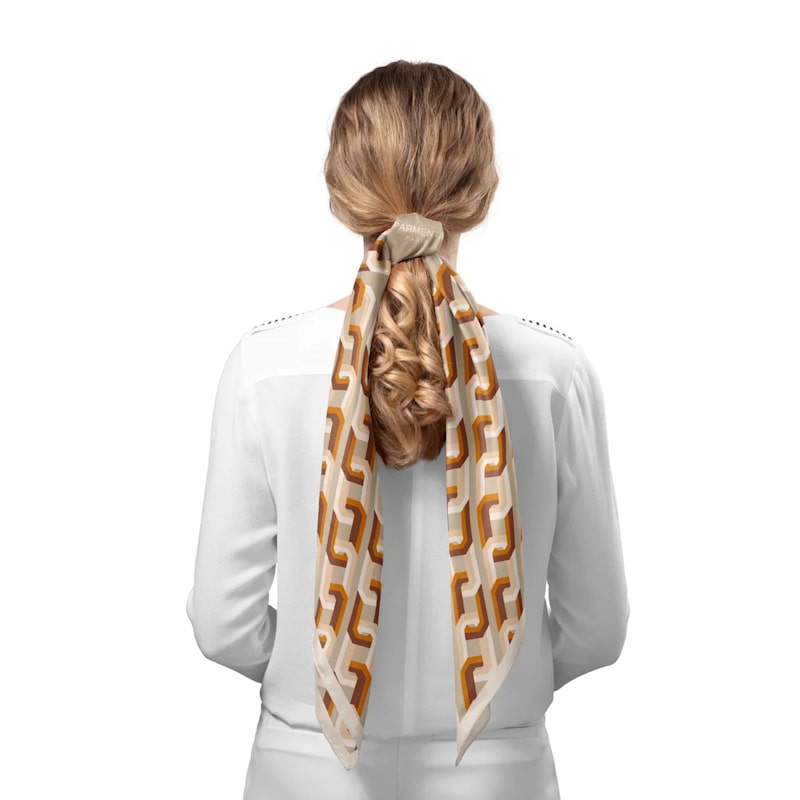 Thumbnail of Chain Motif Silk Square Scarf - Beige image