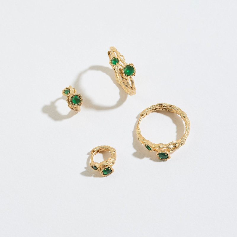 Thumbnail of Chalcedony Twisted Branch Gold Hoops image