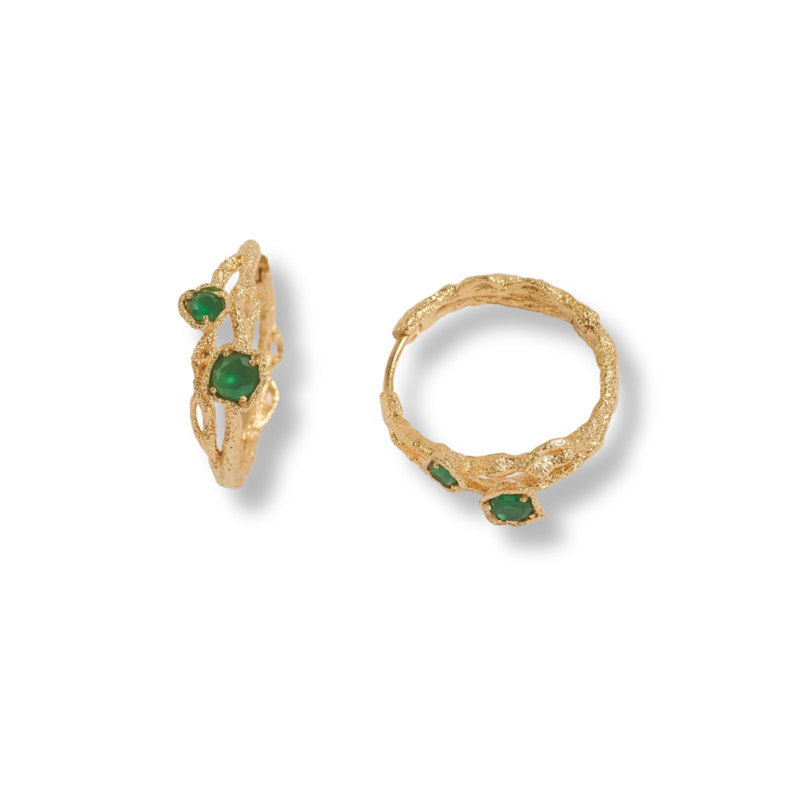 Thumbnail of Chalcedony Twisted Branch Gold Hoops image