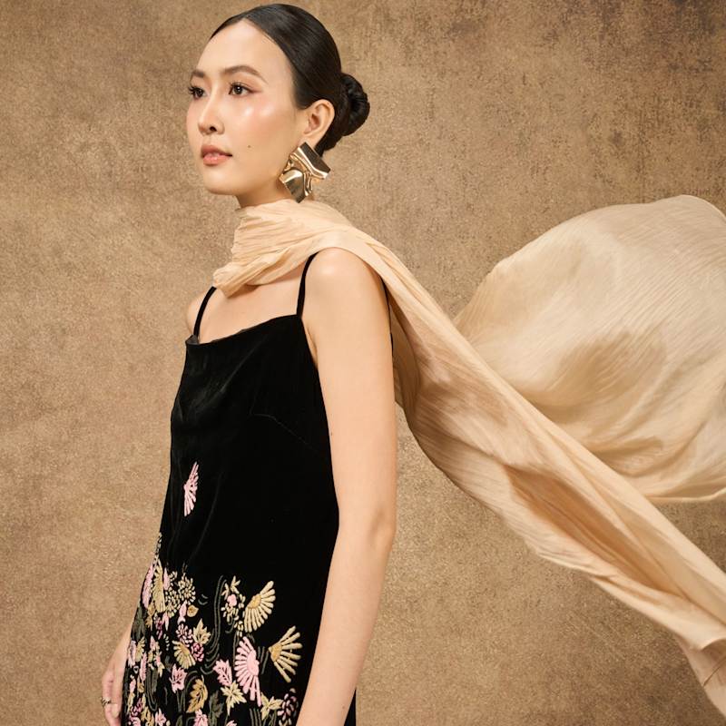 Thumbnail of Champagne Gold Silk Scarf – Hand-Dyed Mulberry Silk Shawl, Wedding & Bridesmaid Wrap image