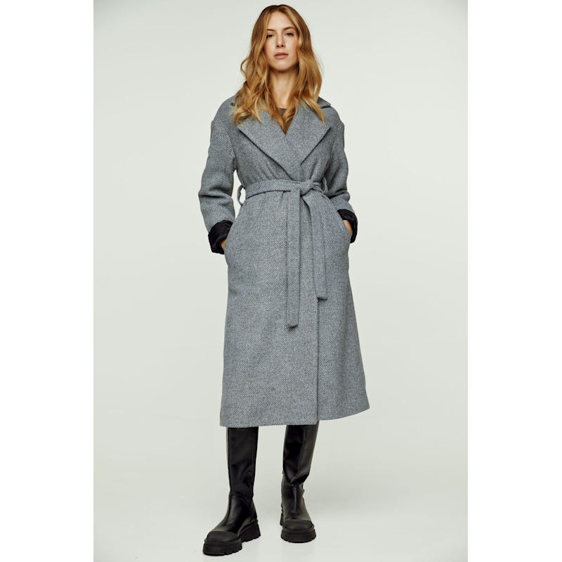 Charcoal Wool-Cotton Blend Coat With Shawl Collar & Elegant