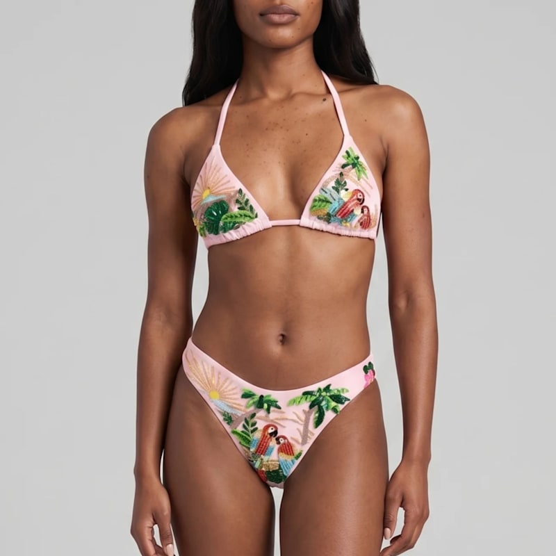 Thumbnail of Charli Embellished Premium Tropical Bikini Bottom Pink image