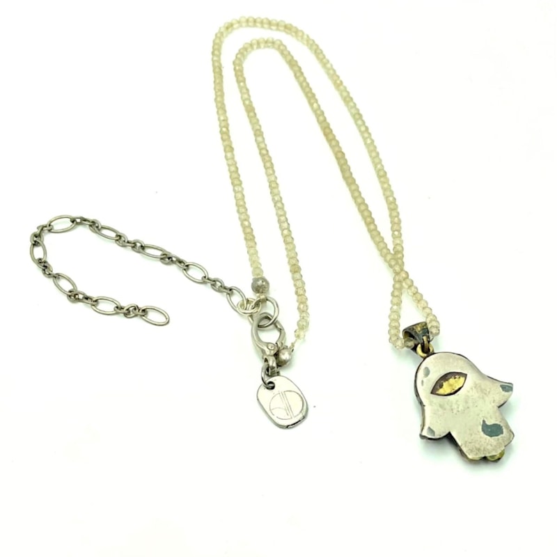 Thumbnail of Charna - Champagne Quartz Blue Eye Hamsa Necklace image
