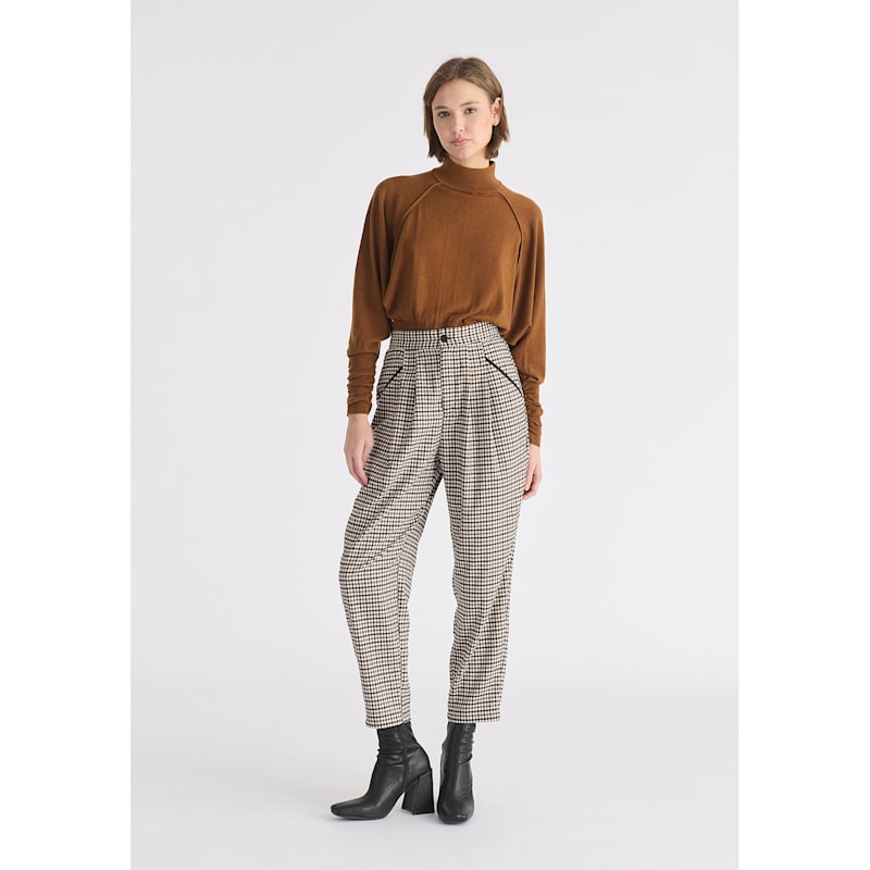 Thumbnail of Check Trousers With Piping Details In Brown, White & Black image