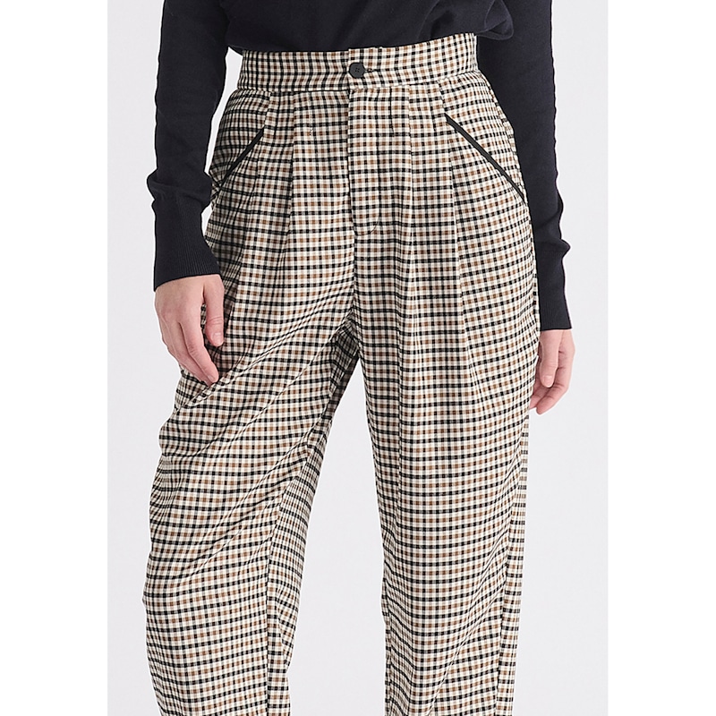 Thumbnail of Check Trousers With Piping Details In Brown, White & Black image