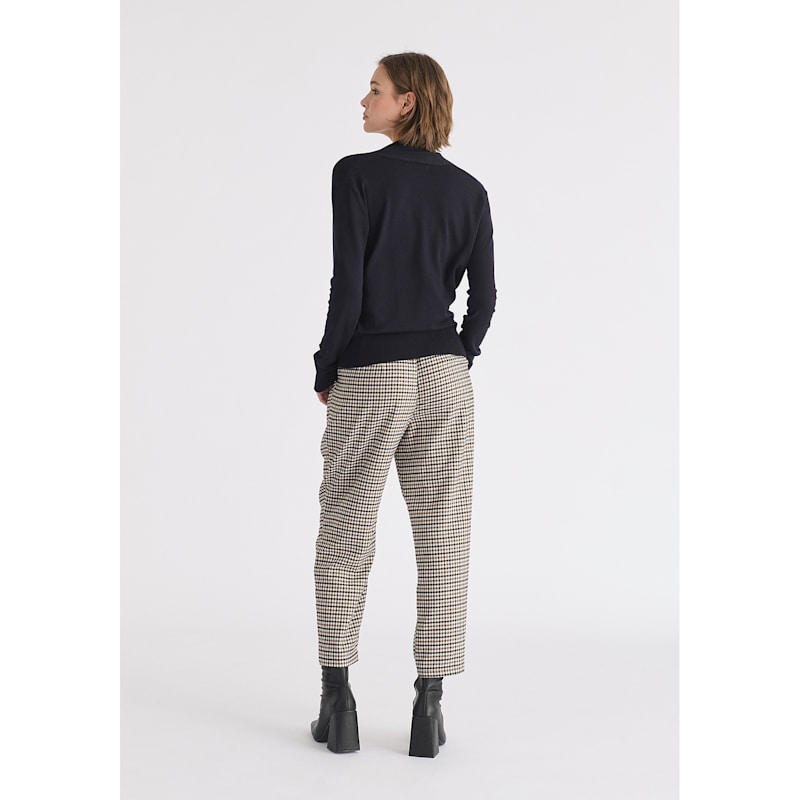 Thumbnail of Check Trousers With Piping Details In Brown, White & Black image