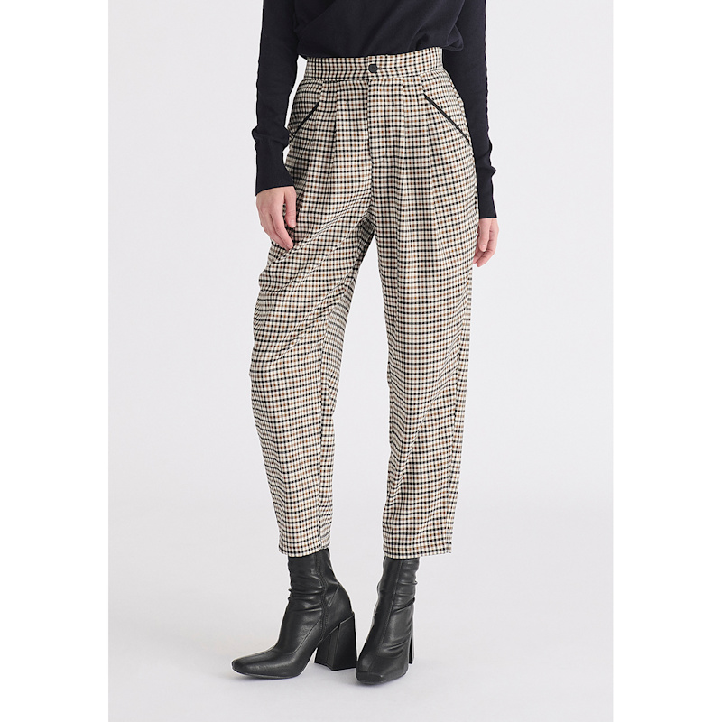 Thumbnail of Check Trousers With Piping Details In Brown, White & Black image