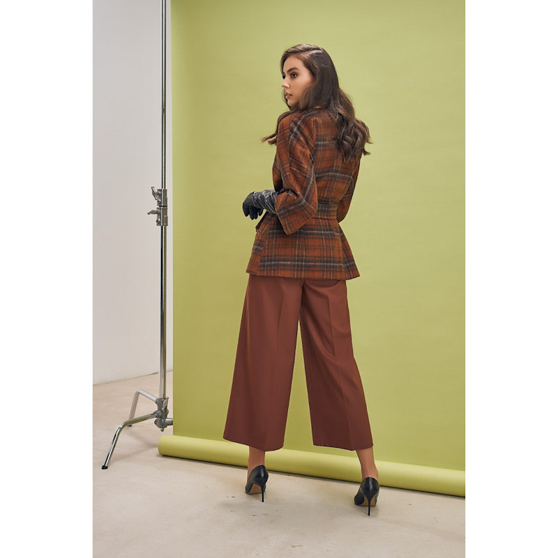 Thumbnail of Check Wool Cape With Belt - Brown image