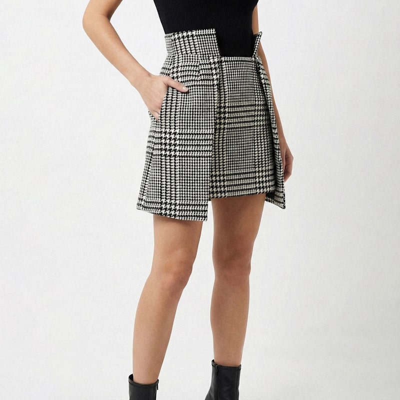 Thumbnail of Checked Wool Wrap Mini Skirt image