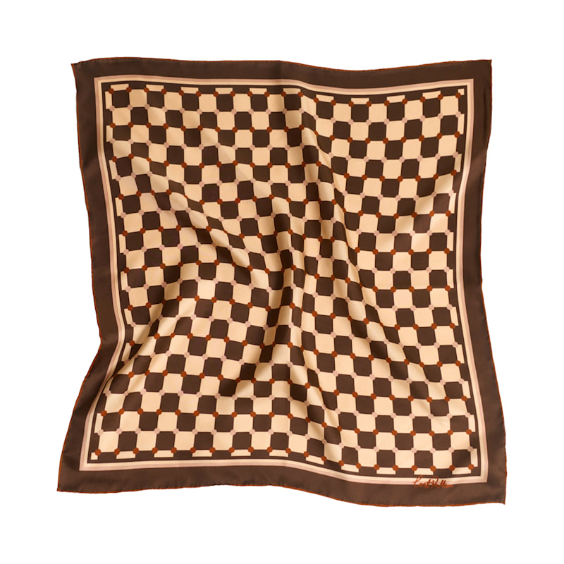 Thumbnail of Checkerboard Silk Bandana Scarf - Coffee image