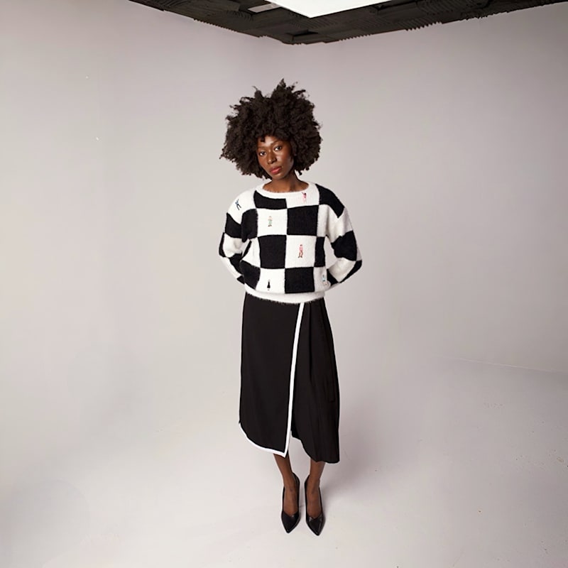 Thumbnail of Checkered Knit Cardigan With Embroidery Patches image
