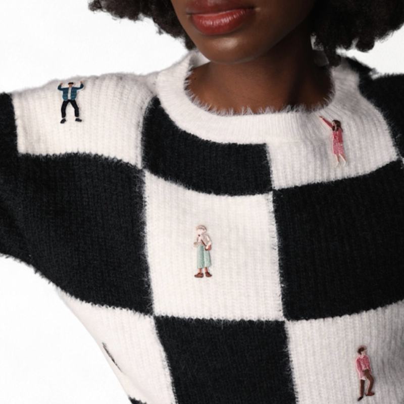 Thumbnail of Checkered Knit Cardigan With Embroidery Patches image
