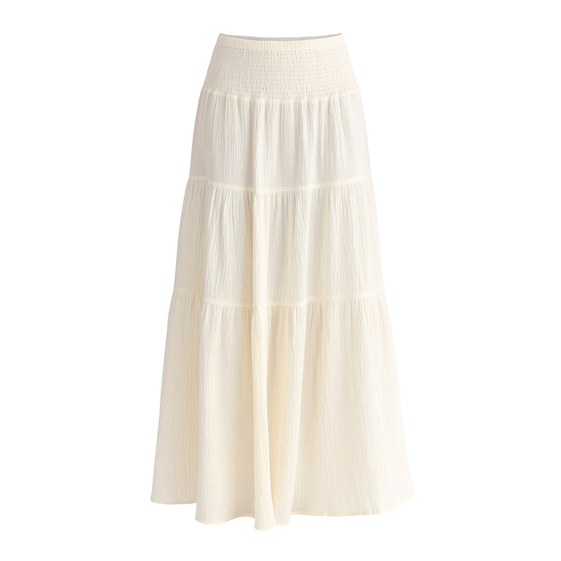 Thumbnail of Cheesecloth Shirred Waist Tiered Maxi Skirt In Cream image
