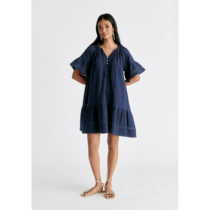 navy blue swing dress with sleeves This Is It Navy Blue Swing Dress, Large - The Mint Julep Boutique
