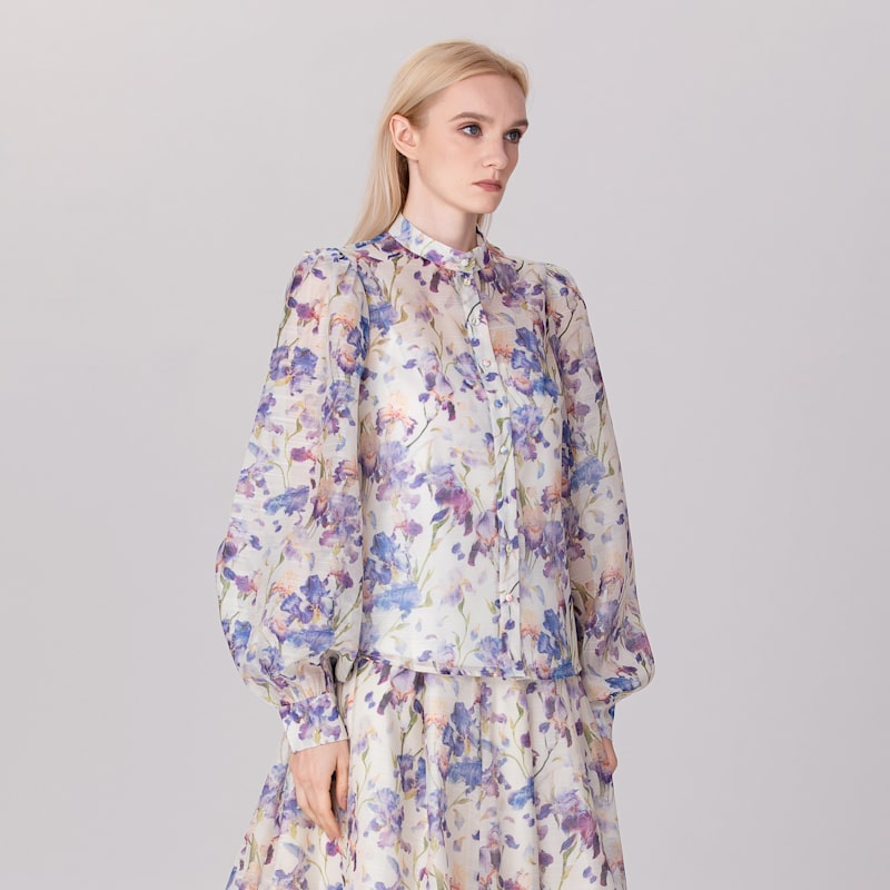Thumbnail of Flower Print Long Sleeve Organza Shirt - Multicolor image