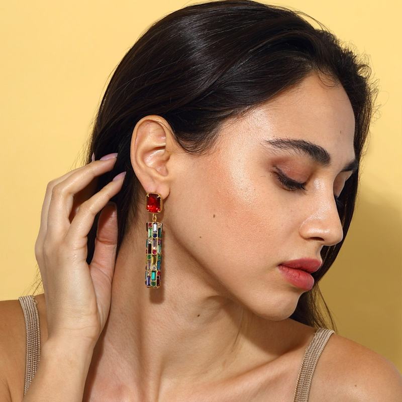 Cher Drop Earrings Emerald Red With Multicolor Drops Maison