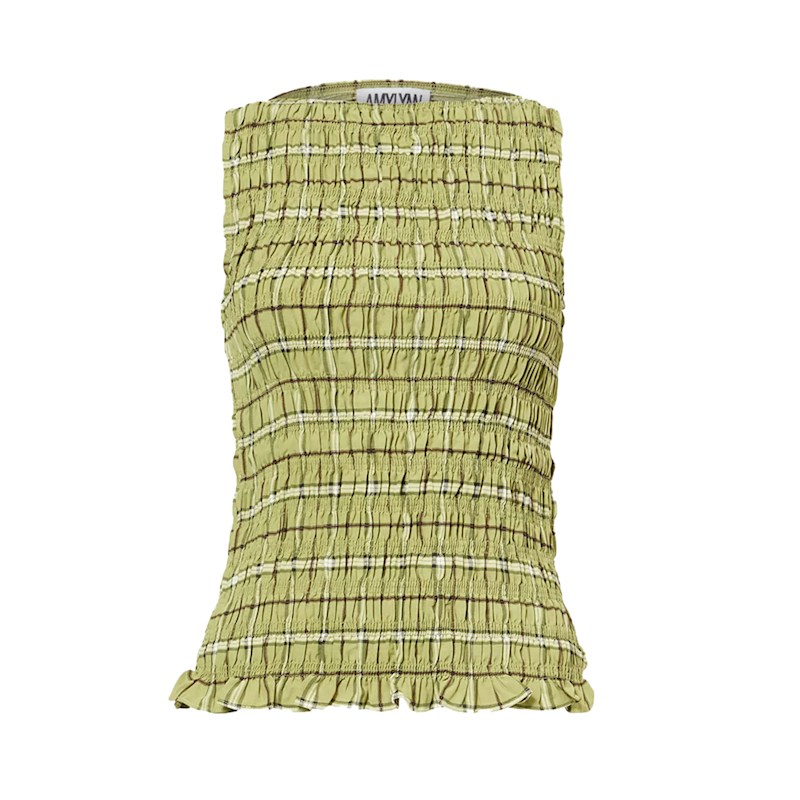 Thumbnail of Cher Shirred Green Plaid Top image