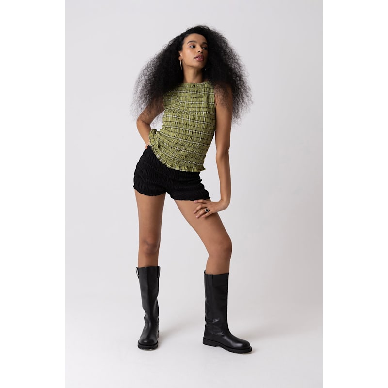 Thumbnail of Cher Shirred Green Plaid Top image