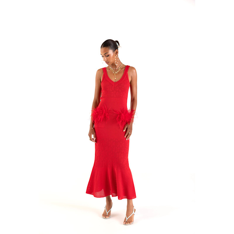 cherry knit dress ANDREEVA - Cherry Knit Dress With Feather Details