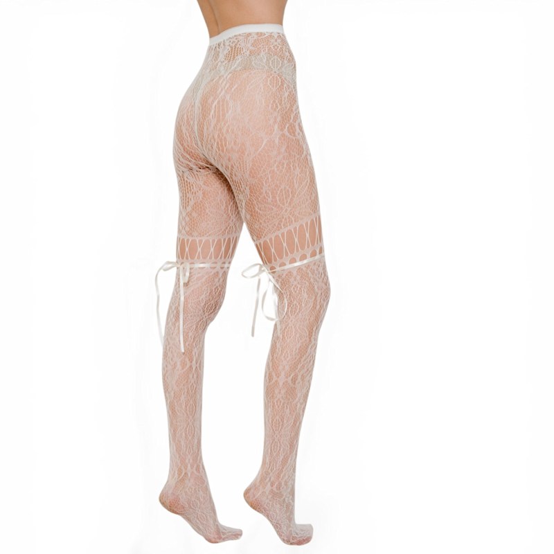 Thumbnail of Chevonne Lace And Satin Fishnet Tights - White image