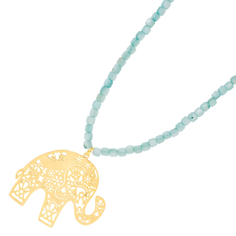 Thumbnail of Bohemian Gold Elephant Beaded Necklace - Blue image
