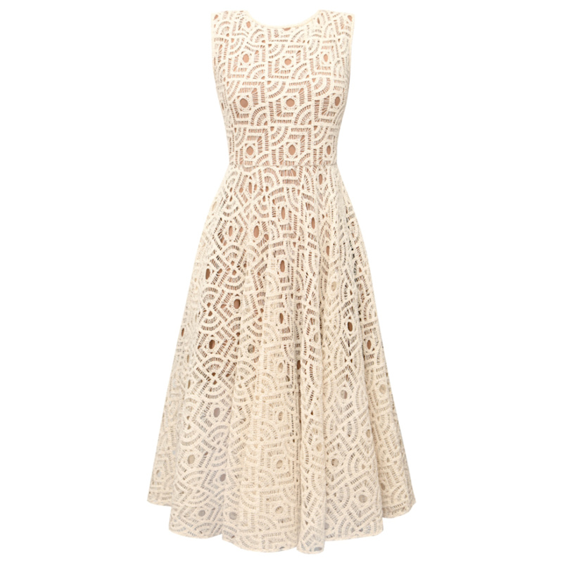 Chiara Crochet Cotton Beige Wide Midi Versatile Dress | Alina Cernatescu |  Wolf & Badger