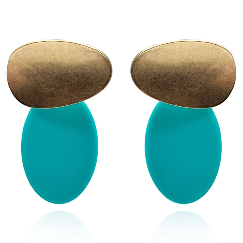 Thumbnail of Chiara Worn Gold And Turquoise Pierced Resin Drop Earrings image