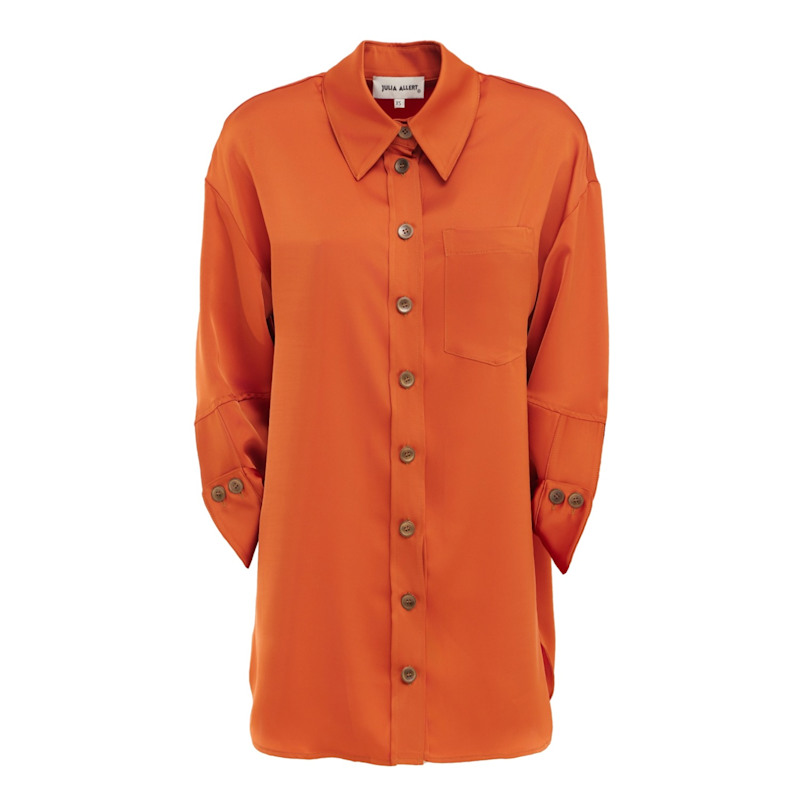 Thumbnail of Chic Satin Shirt And Pants Two-Piece Set Orange image