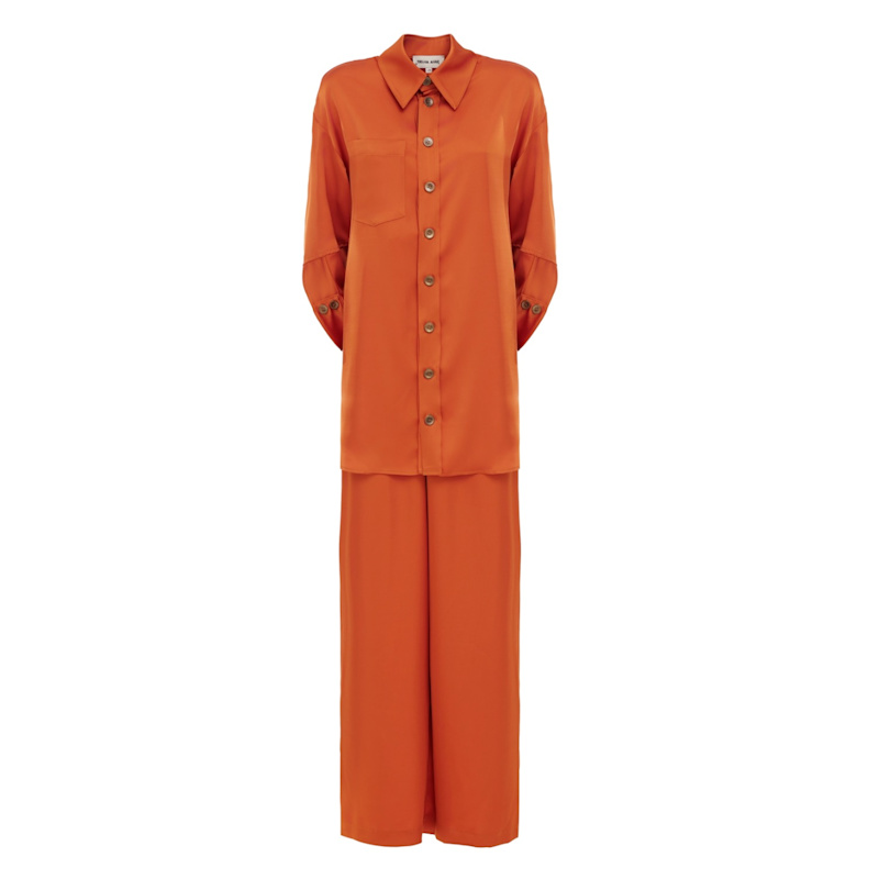 Thumbnail of Chic Satin Shirt And Pants Two-Piece Set Orange image