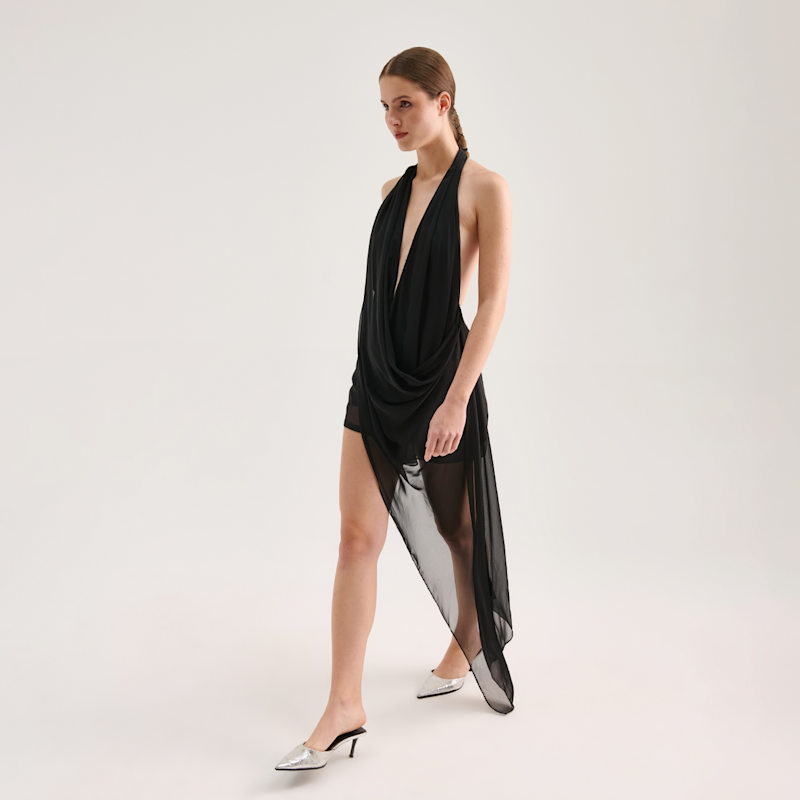 Thumbnail of Chiffon Mini Draped Dress - Black image
