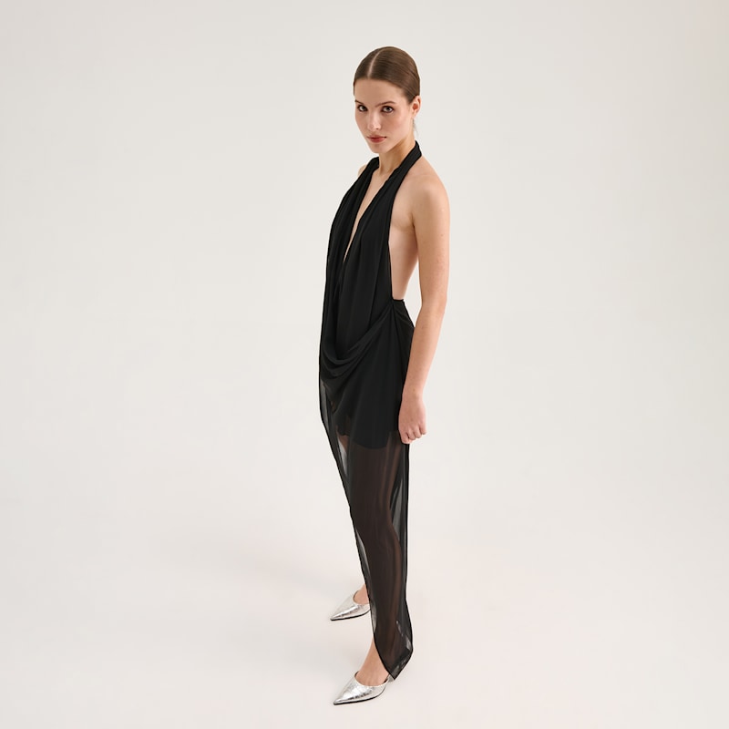 Thumbnail of Chiffon Mini Draped Dress - Black image