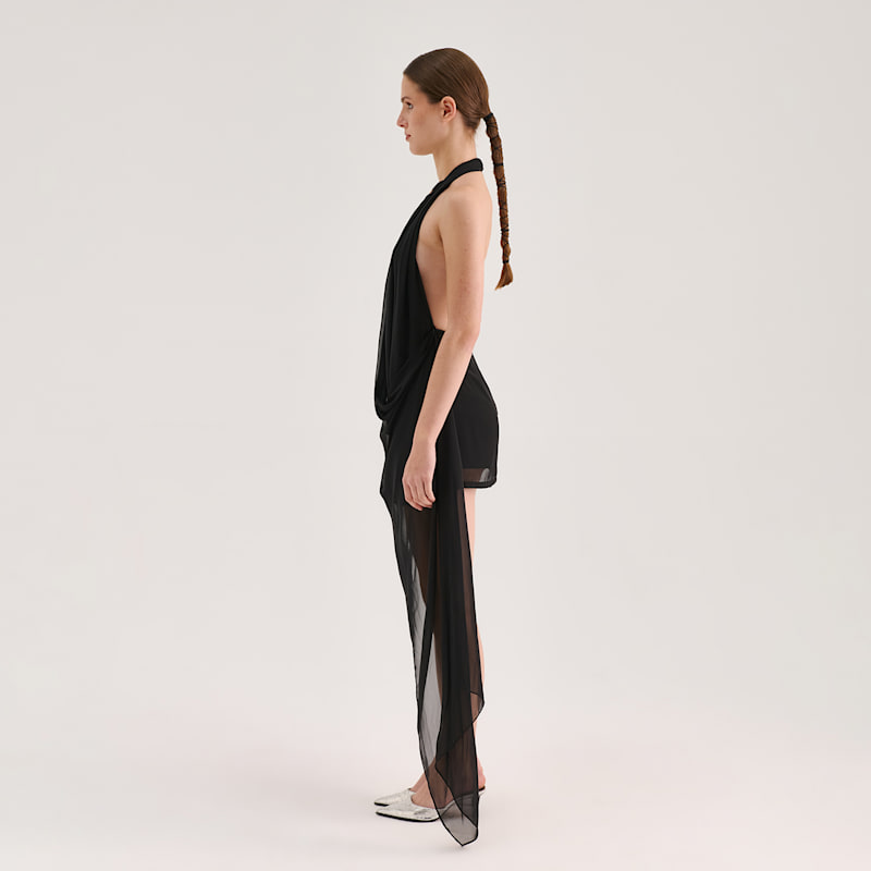 Thumbnail of Chiffon Mini Draped Dress - Black image