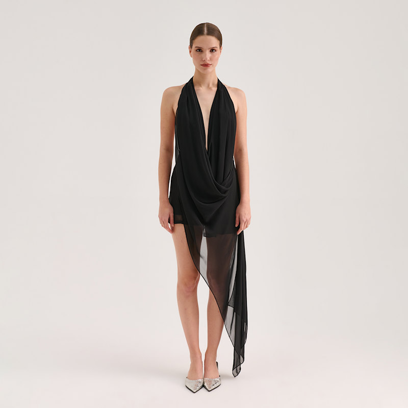Thumbnail of Chiffon Mini Draped Dress - Black image