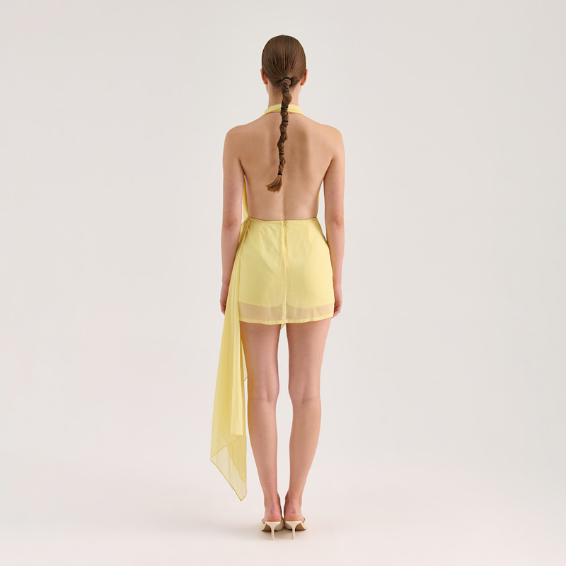 yellow chiffon mini dress Daphne Chiffon Cowl Neck Mini Dress - Yellow