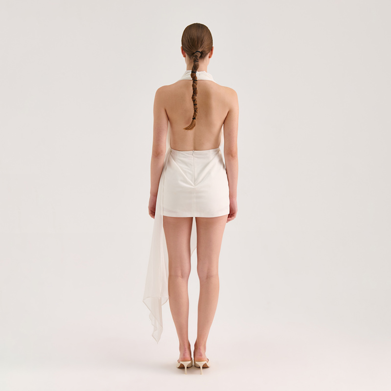 Chiffon Mini Draped Dress - Ecru | Avenue 8 | Wolf & Badger