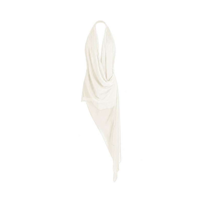Thumbnail of Chiffon Mini Draped Dress - Ecru image